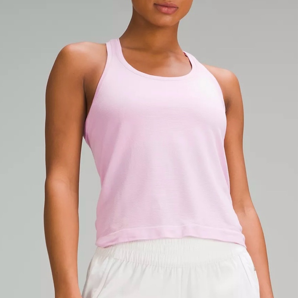 Lululemon Pink Crossback yoga Top with built in bra shelf very good condition 12